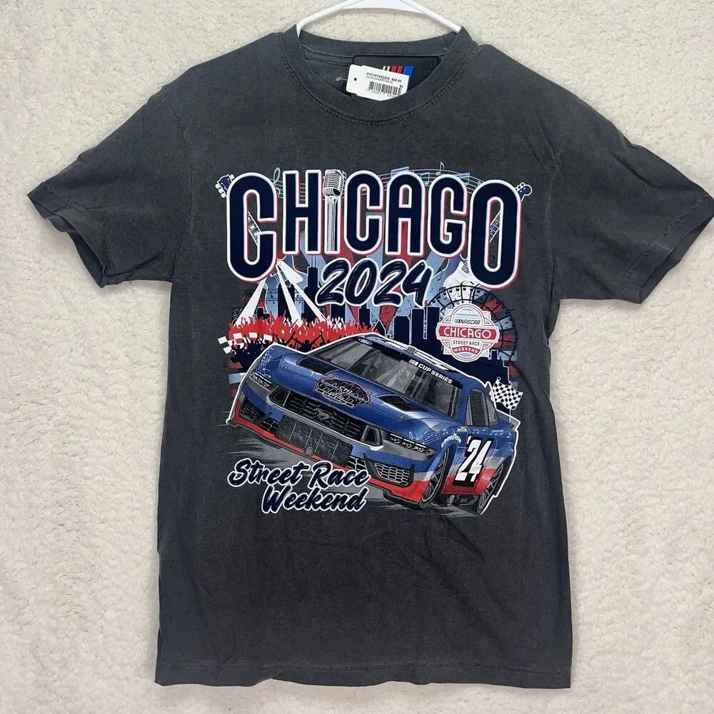 NASCAR Chicago Street Race 2024 Graphic Tshirt Gray Double Sided Mens Size Large